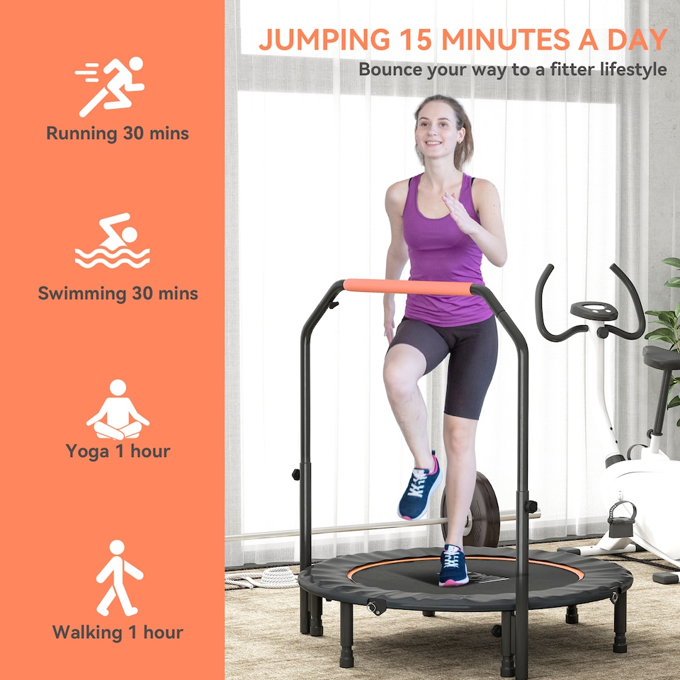 image 1 of HOMCOM 45" Foldable Mini Fitness Trampoline w/ Foam Handle, Orange