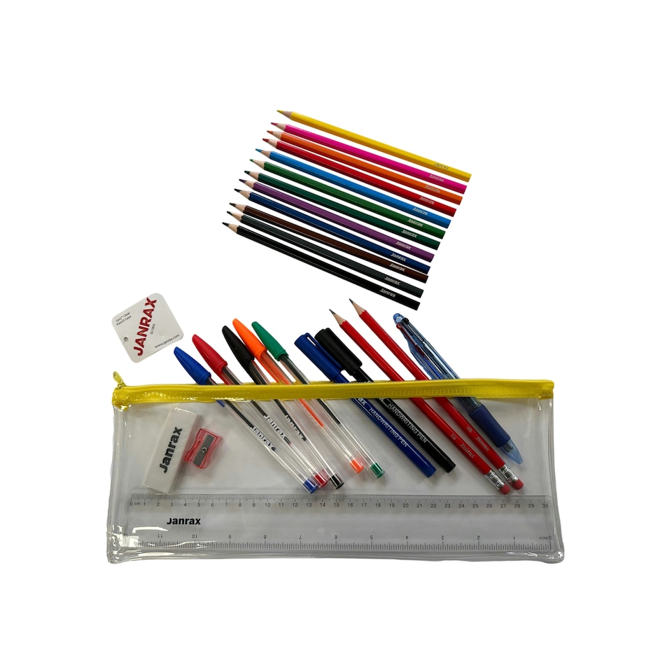 image 1 of Stationery Filled Yellow Zip 13x5" Pencil Case with Colouring Pencils