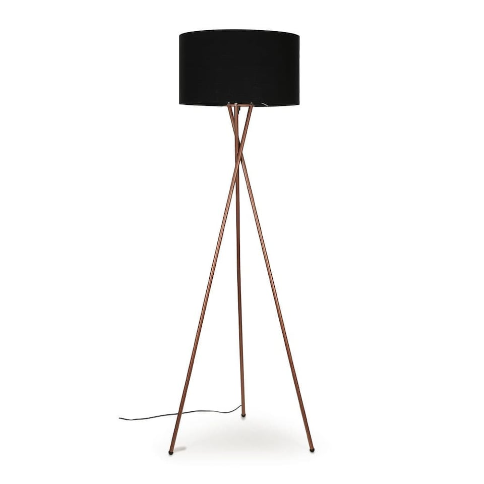 image 1 of ValueLights Camden Copper Tripod Floor Lamp Black Shade & Bulb | Black