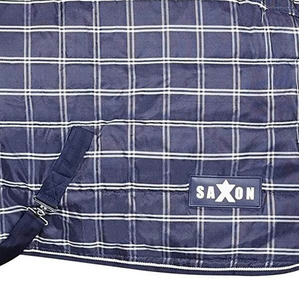 image 1 of Saxon Standard-Neck Plaid Midweight Horse Stable Rug - Navy/White - 7´ 3"