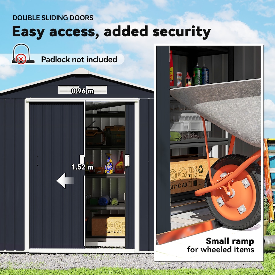 image 1 of Outsunny 7 x 4ft Metal Garden Shed, Outdoor Storage Tool House with Ventilation Slots, Foundation Kit and Lockable Double Doors, Dark Grey