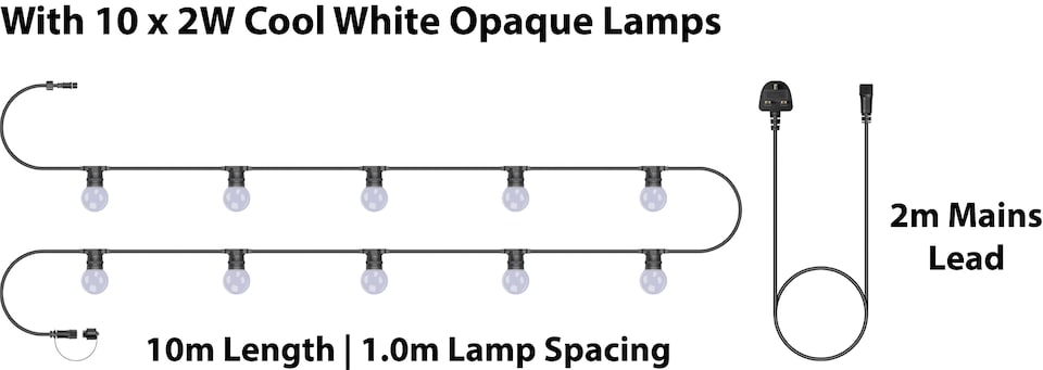 image 1 of Festoon Black Rubber IP65 10m/10x2w Cool White Opaque lamp