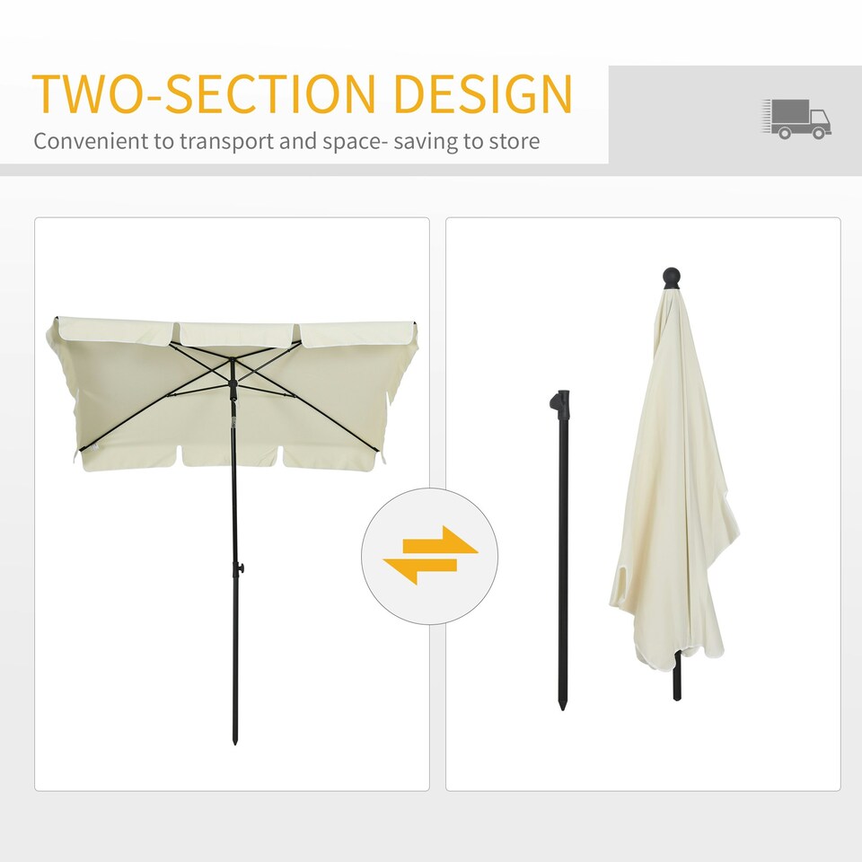 image 1 of Outsunny Aluminium Sun Umbrella Parasol Patio Rectangular 2M x 1.3M Off-White