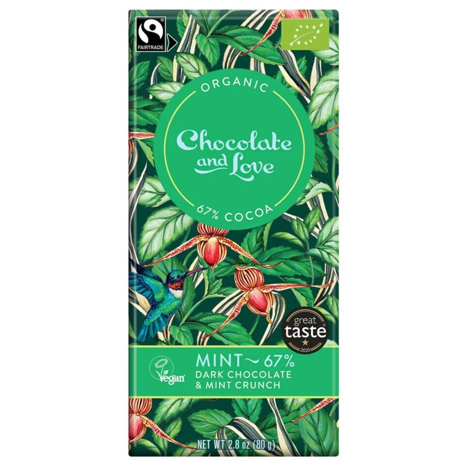 Dark Chocolate with Mint Crunch, Organic 80g (Chocolate and Love)