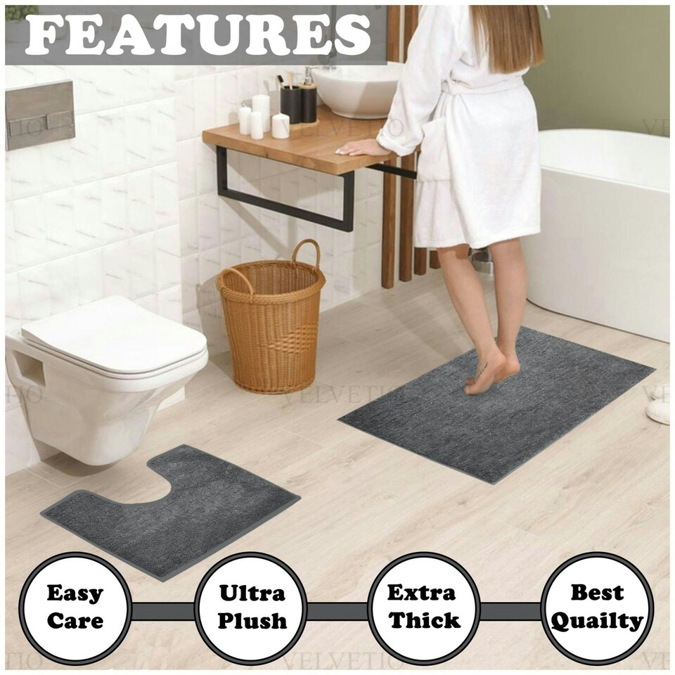image 1 of VELVETIO Shiny Sparkling Bath Set Anti Slip Pedestal Mat Bathroom Rugs Pink