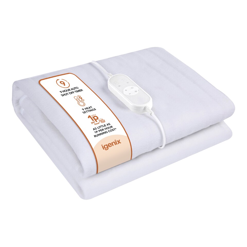 image 1 of Igenix Digital Heated Underblanket, 120W, Polyester, 1-9hr Timer, Machine Washable, White, King Size