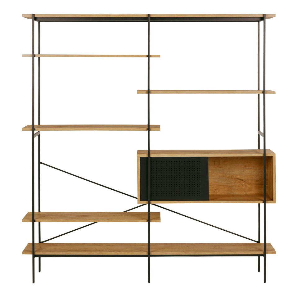 image 1 of Angus Bookcase with 1 Sliding Door & 5 Shelves in Oak & Black