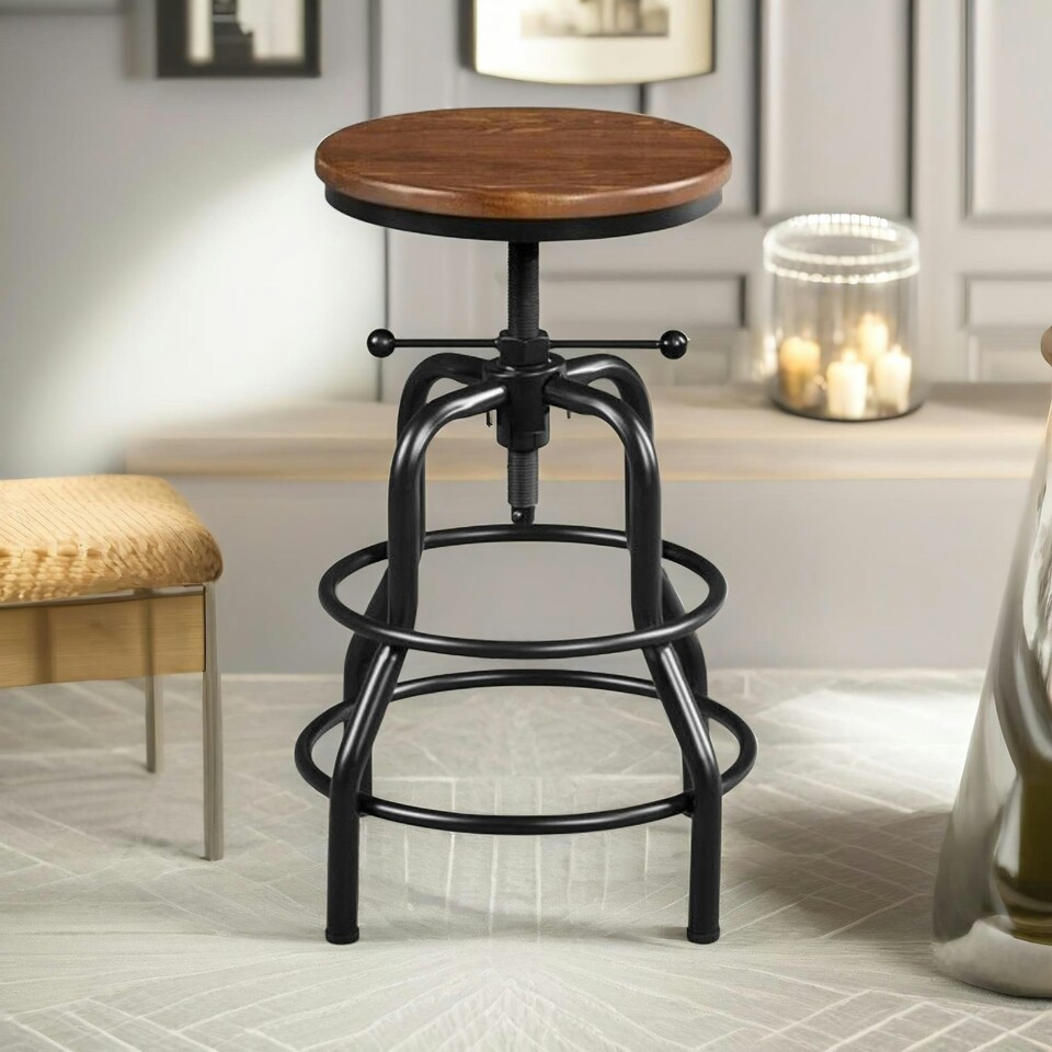 image 1 of Industrial Adjustable Height Retro Bar Stool Brown Brown
