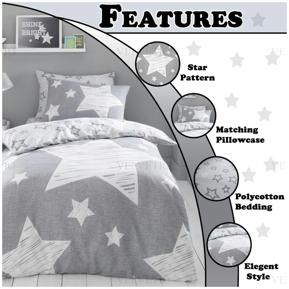 image 1 of VELVETIO Superstar Duvet Cover Set Soft Polycotton Reversible Kids Beddings Pink | Blush Pink | Single