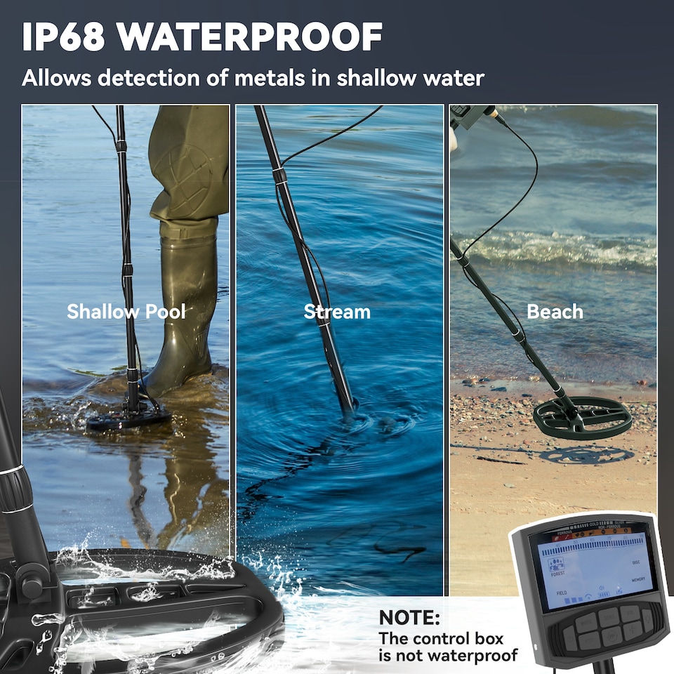 image 1 of Outsunny Metal Detector for Adults and Beginners, Gold Detector with Higher Accuracy IP68 Waterproof Coil, 5 Professional Modes with Pinpoint & Memory Mode, Bigger Backlit LCD Display with DSP Chip