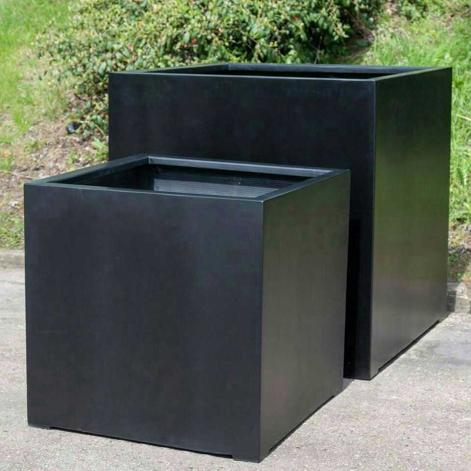 image 1 of Primrose Large Black Stone Composite Cube Outdoor Garden Planter 78cm