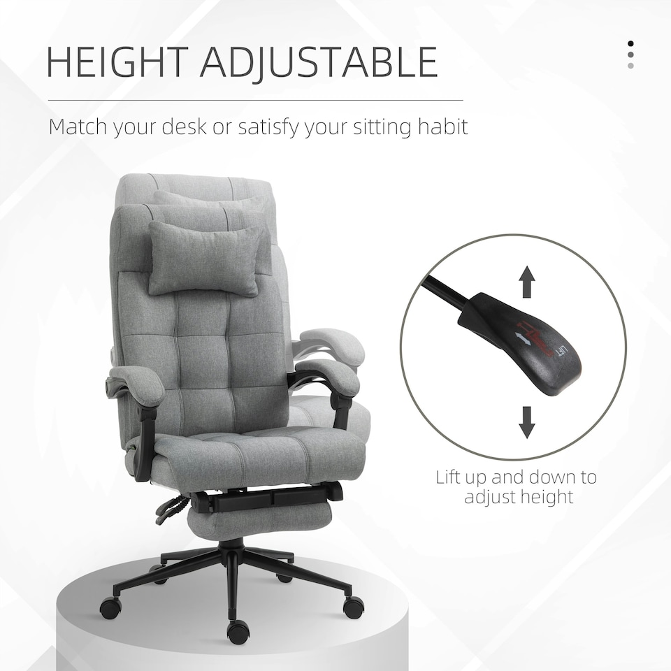 image 1 of Vinsetto Ergonomic Office Chair Adjustable Height w/ Wheels Footrest Light Grey