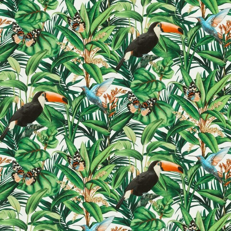 image 1 of Erismann Paradisio 2 Jungle Birds Textured Wallpaper - Green/White - 10m x 53cm Green