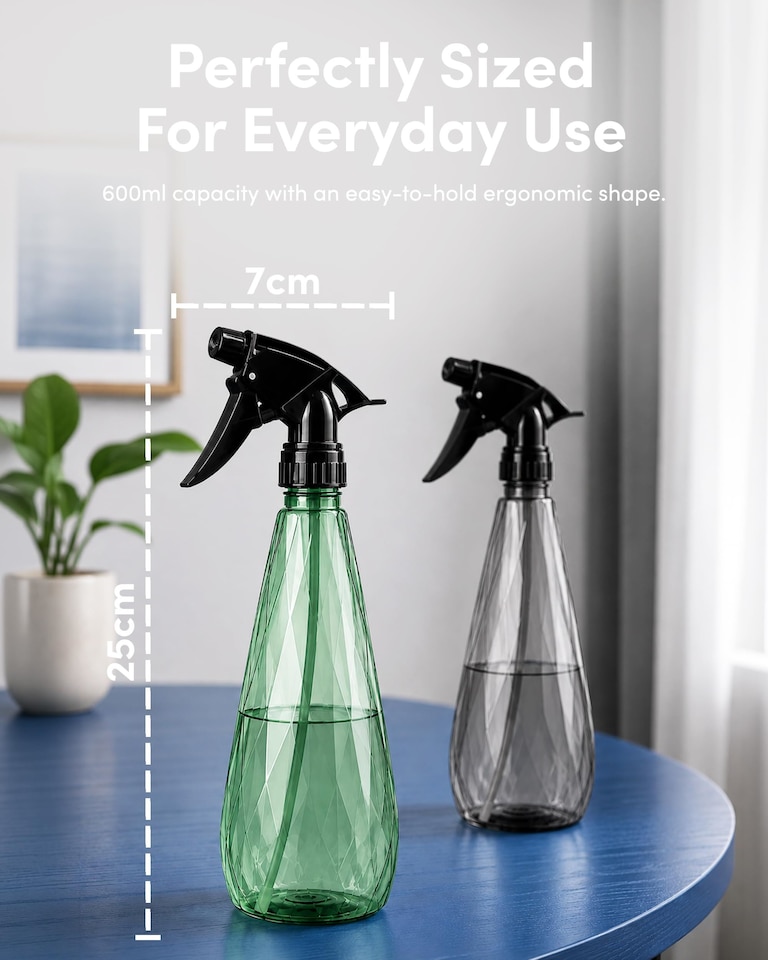 image 1 of Keplin 600ml Water Spray Bottles 2 Pack Adjustable Mist Nozzle for Plants
