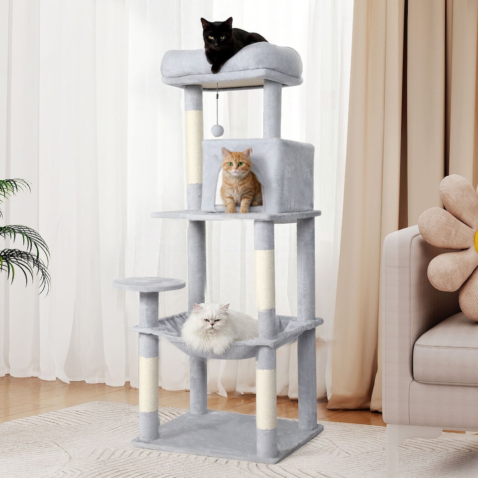 image 1 of Skylos 143cm Cat Tree Multilevel Scratching Post Plush Climbing Tower