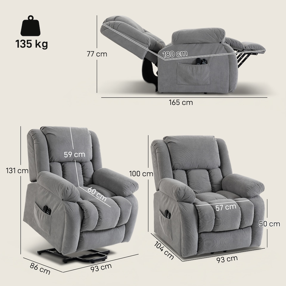 image 1 of HOMCOM Power Lift Recliner Chair, Reclining Chair with Massage, Light Grey | Grey | Light Grey | One Size