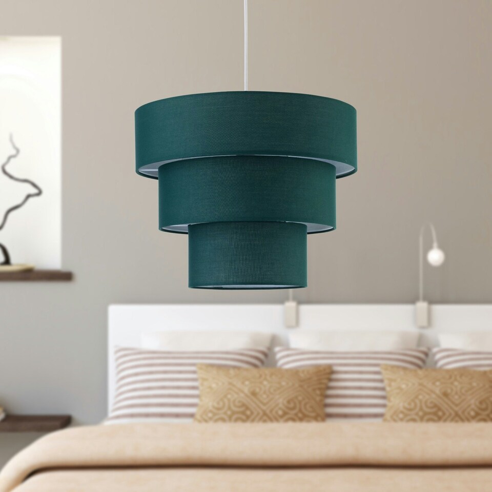 image 1 of Set of 2 Barty - Dark Green 38cm Tiered Pendant Shades Green
