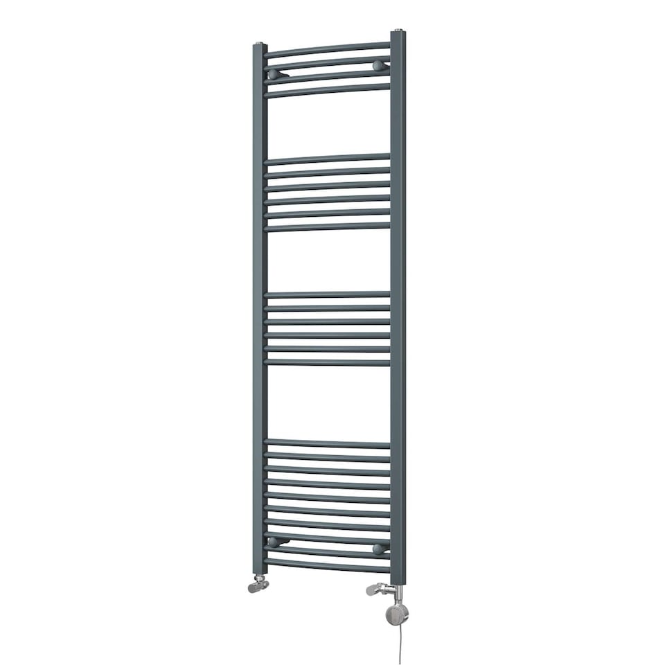 image 1 of Zennor - Anthracite Dual Fuel Towel Rail H1600mm x W500mm Thermostatic - Curved