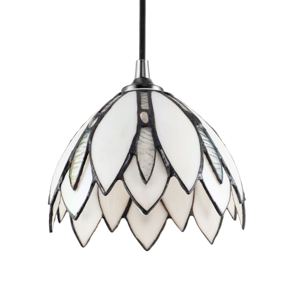 image 1 of Floral Petal Themed White Stained Glass Tiffany Pendant Lamp Shade with Beads | White | White | 1