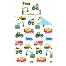 PriceRightHome Childrens/Kids Trucks & Transport Duvet Cover Set - White/Blue/Red - Single | White | Single