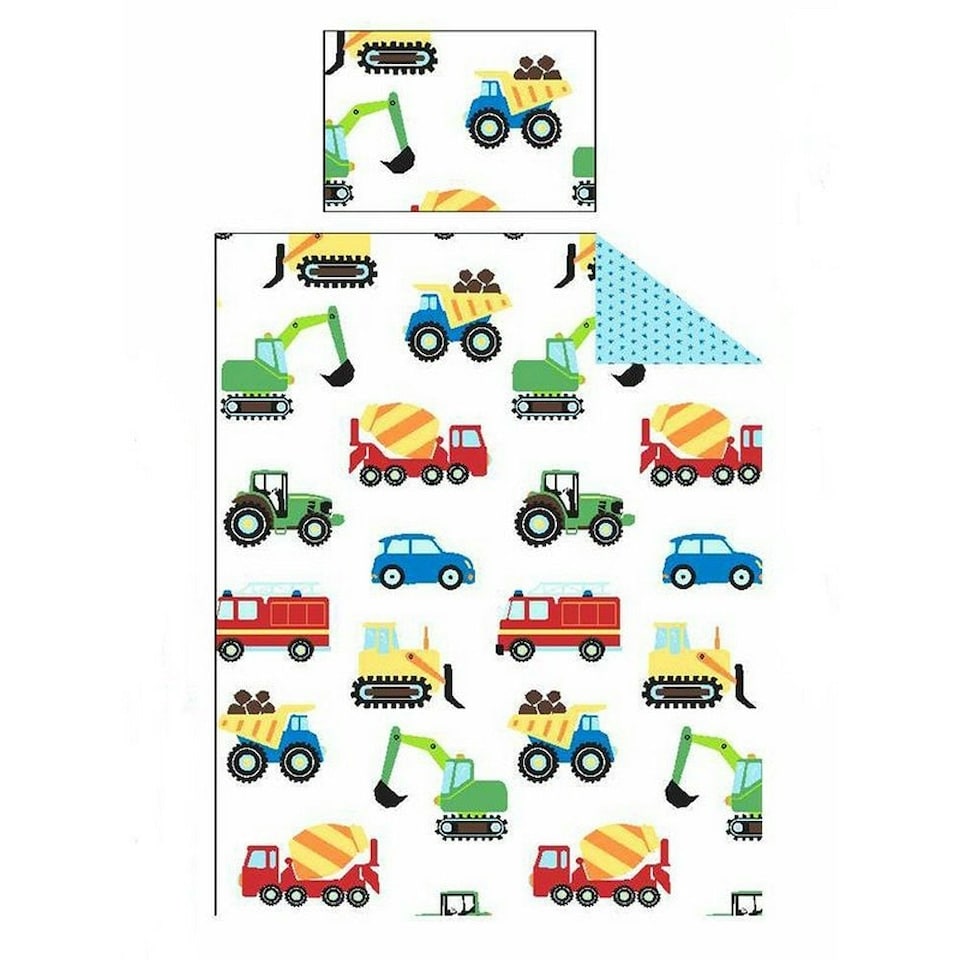 image 1 of PriceRightHome Childrens/Kids Trucks & Transport Duvet Cover Set - White/Blue/Red - Single | White | Single