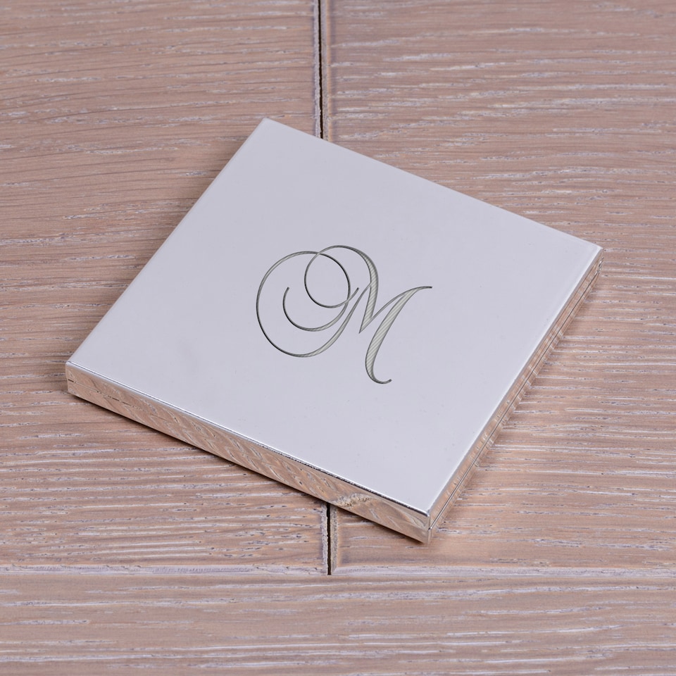 image 1 of Personalised Script Initial Silver Plated Compact Mirror Wedding Gift