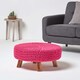 image 2 of Homescapes Hot Pink Large Round Cotton Knitted Footstool on Legs