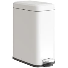 HOMCOM 5L Rectangular Compact Bin Steel Body Removable Bucket Quiet-Close Lid w Pedal Lid Rubbish Trash Can Home Office Bedroom Bathroom Living Room Garbage Tidy Clean White | White | 1