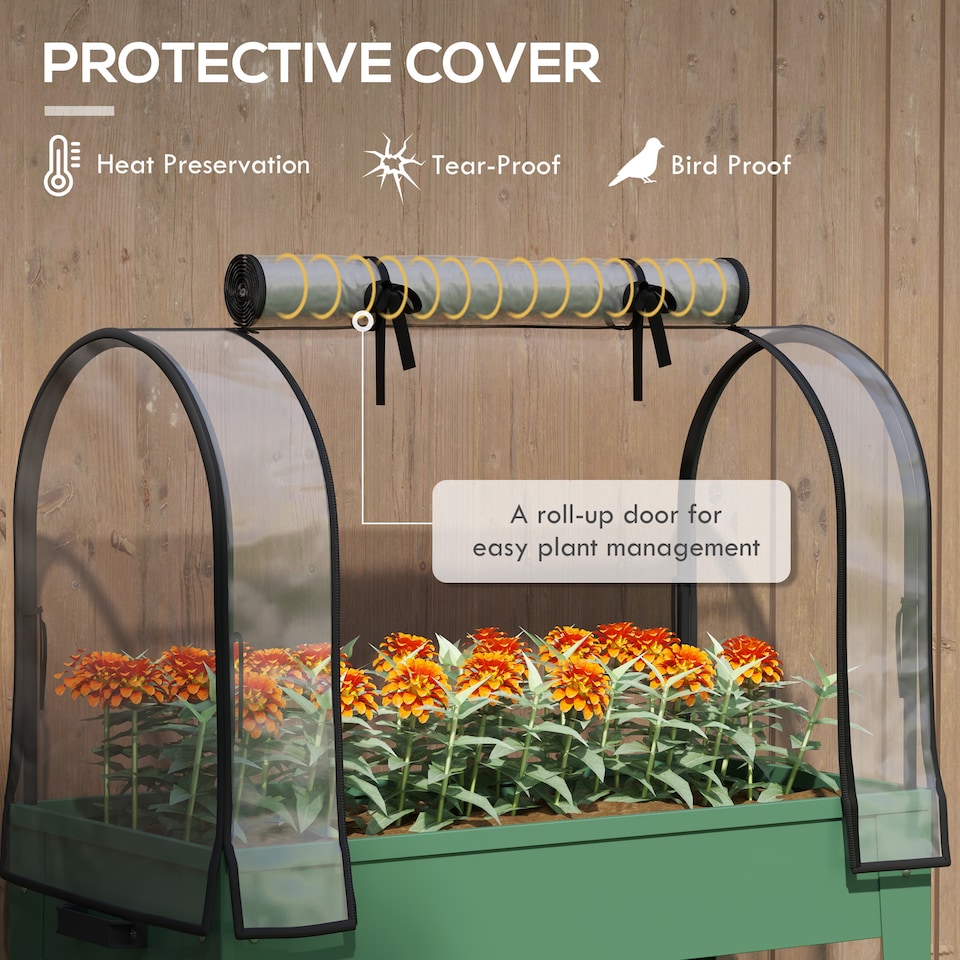 image 1 of Outsunny Mobile Raised Garden Bed with Greenhouse Cover, Green | Green | Green