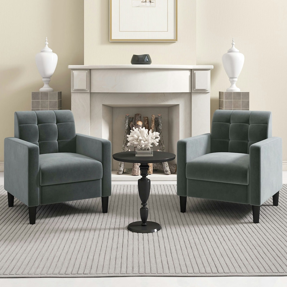 image 1 of COSTWAY Modern Velvet Accent Sofa Chair Upholstered Armchair | Grey | Chair
