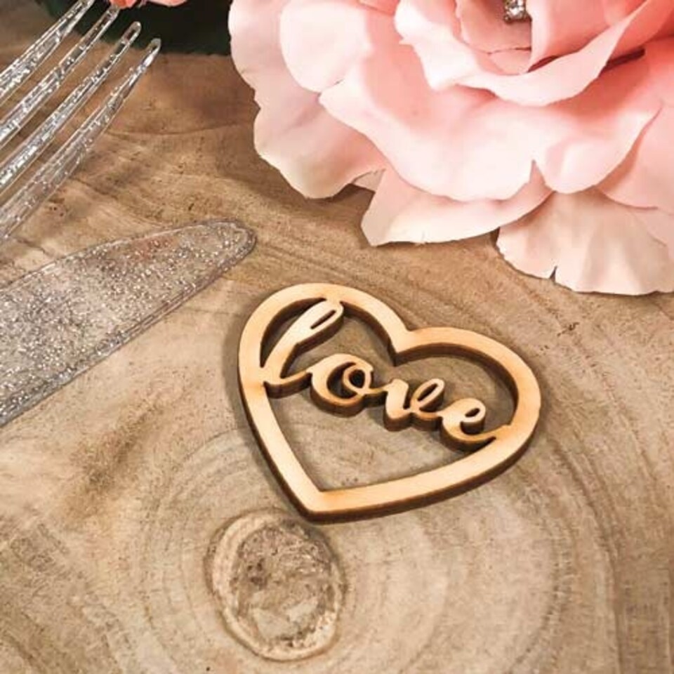 image 1 of Wooden Love Script Table Confetti 4cm - Pack of 12