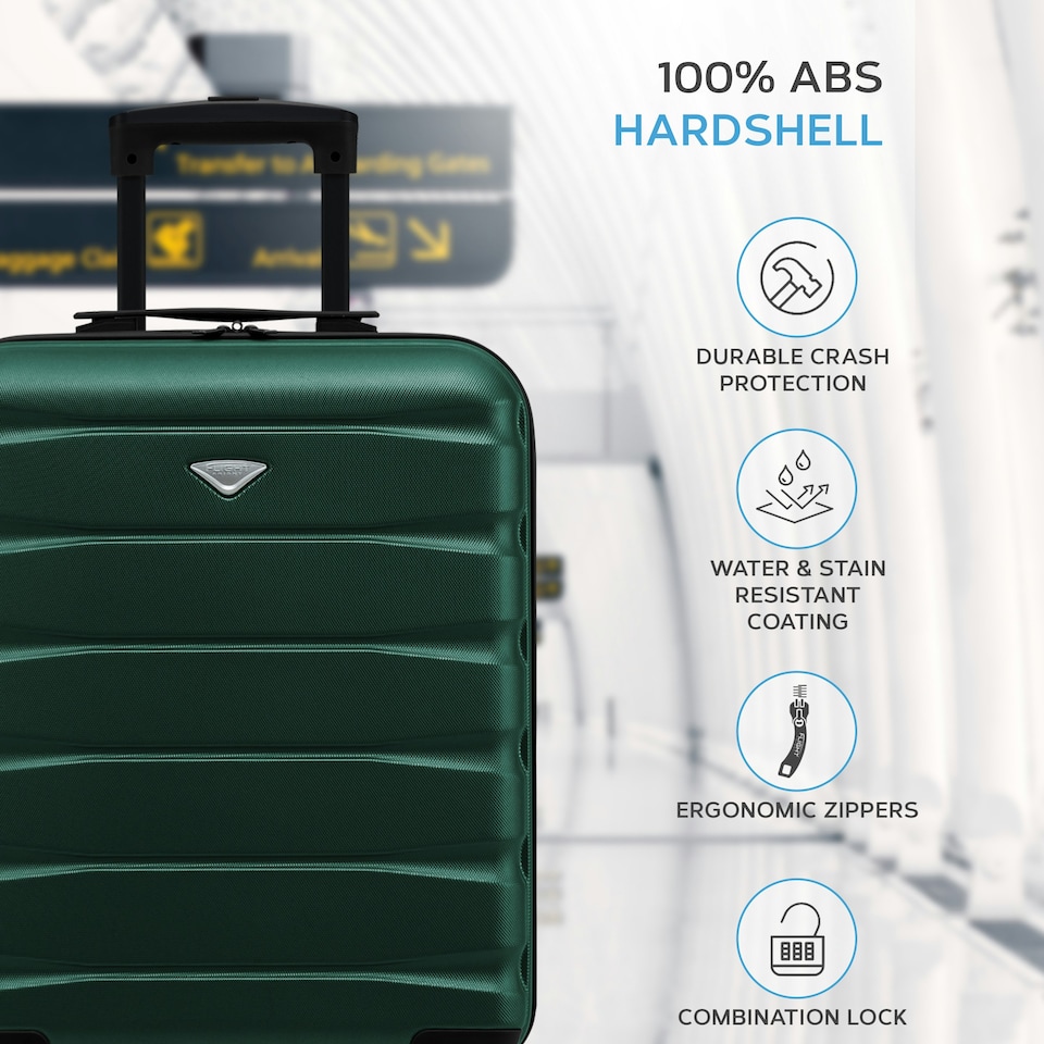 image 1 of Flight Knight Suitcase Set, Large Suitcase, Extra Large Suitcase, Cabin Suitcase 55x40x20cm - 60+ Airlines Approved - EasyJet, Jet2, Ryanair Priority Carry On Green | Forest Green/Black  | Large