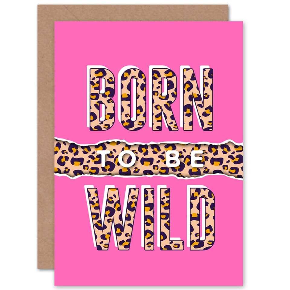 image 1 of Born Be Wild Quote Pink Leopard Pattern Card
