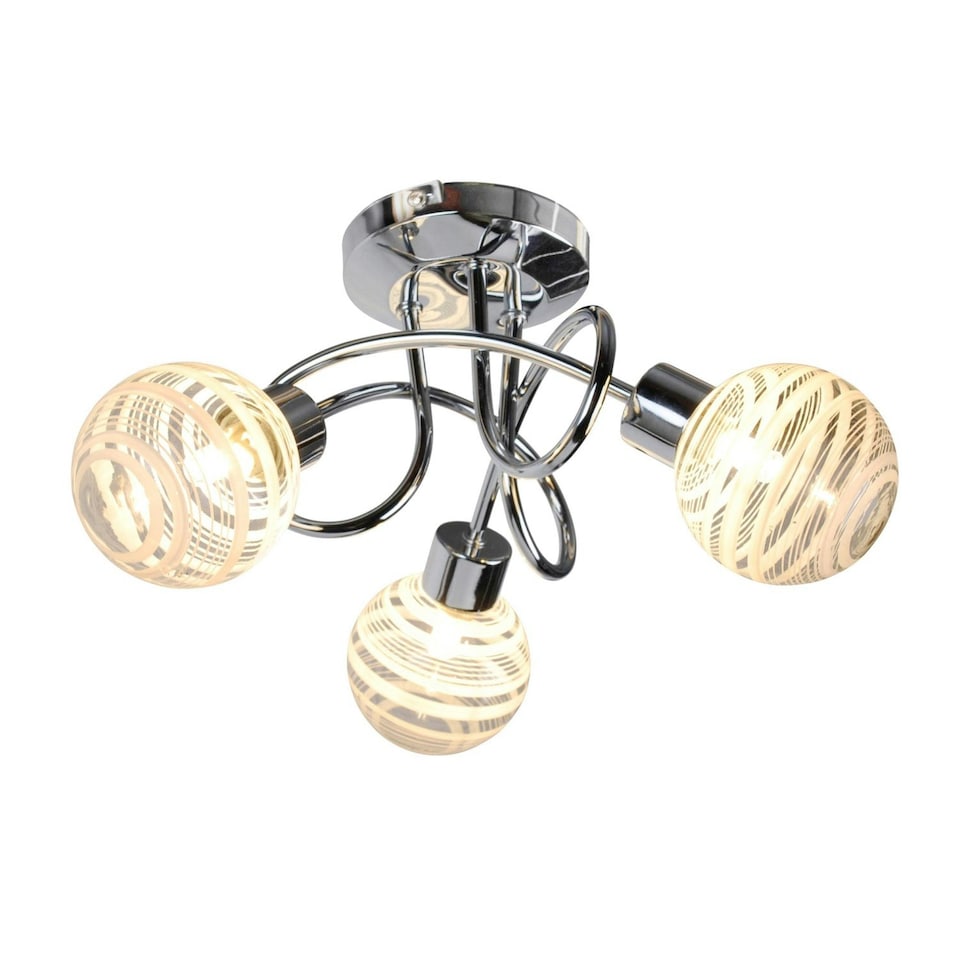 image 1 of First Choice Lighting Cafe Chrome with Striped Glass 3 Light Flush Ceiling Light Chrome | White