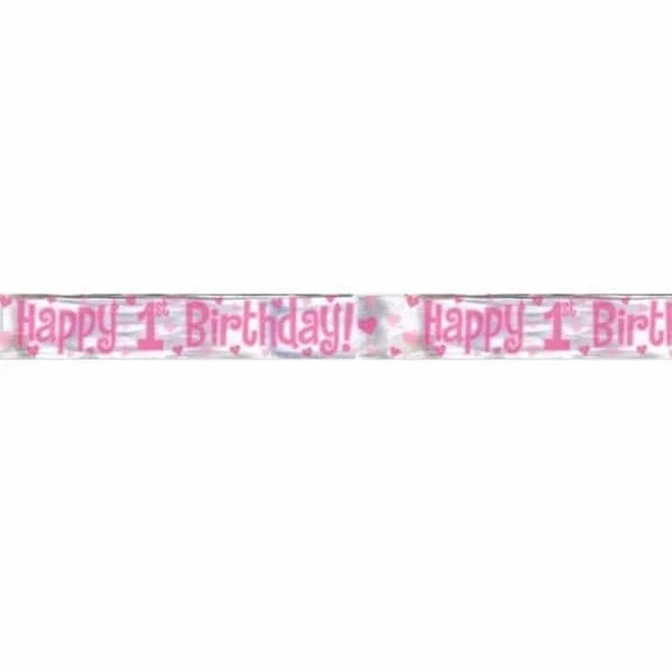 Amscan Hearts 1st Birthday Banner - Pink/Silver - 3.65m
