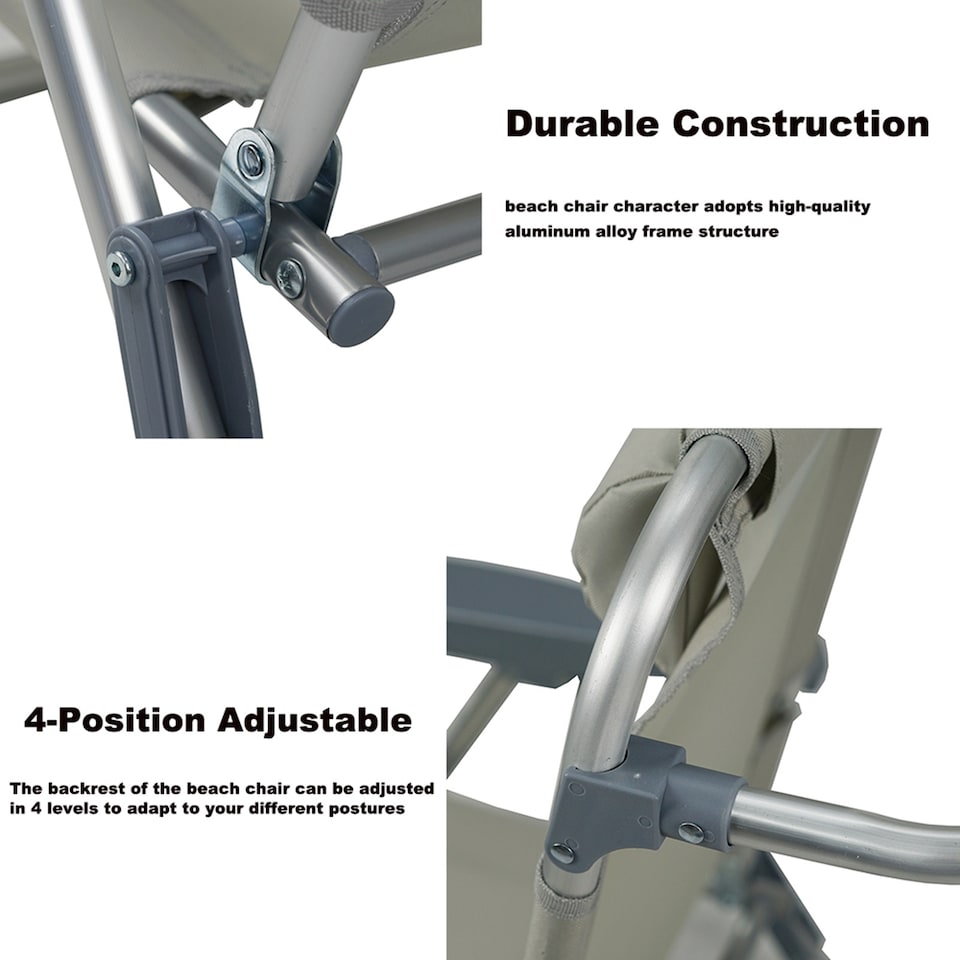 image 1 of Gr8 Garden Grey Folding Beach Deck Chair Portable Sun Bed Lounger 4 Adjustable Position