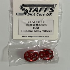 Staffs Slot Cars UK 15.8 x 8.5mm Red 5 Spoke Alloy Wheels Staff 16