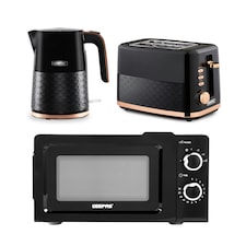 GEEPAS 700W Solo Manual Microwave, 1.7L Electric Kettle & 2 Slice Bread Toaster Kitchen Set