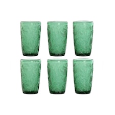 Set of glasses Home ESPRIT Green Crystal With relief 370 ml (6 Units) N/A