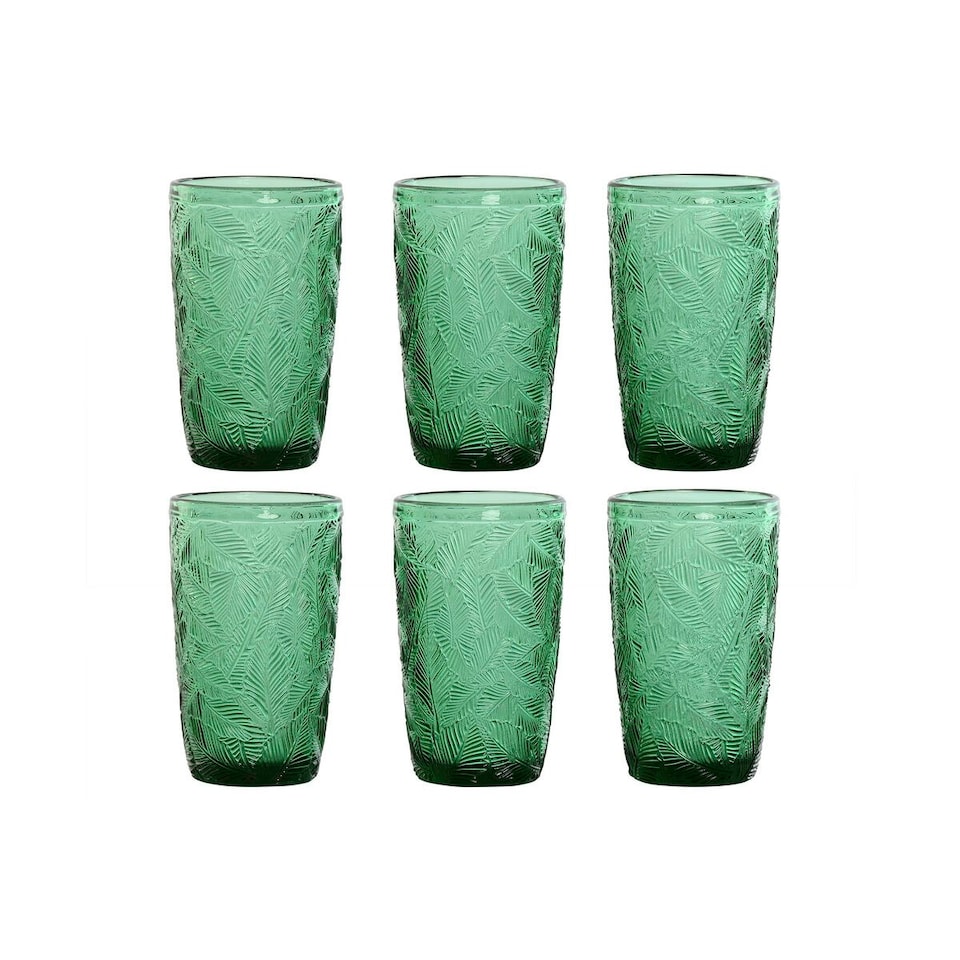 image 1 of Set of glasses Home ESPRIT Green Crystal With relief 370 ml (6 Units) N/A