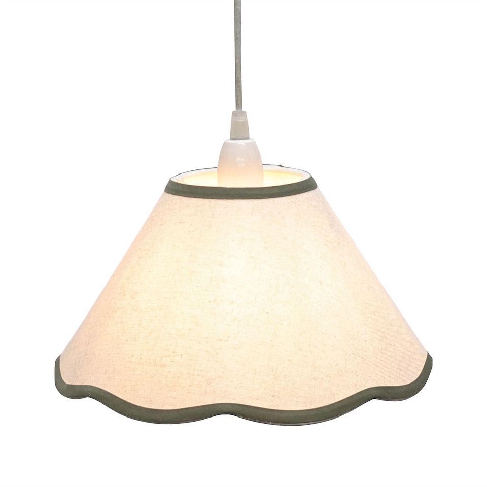image 1 of Set of 2 Libby - Natural Linen Sage Green Trim 27cm Pendant Lamp Shade