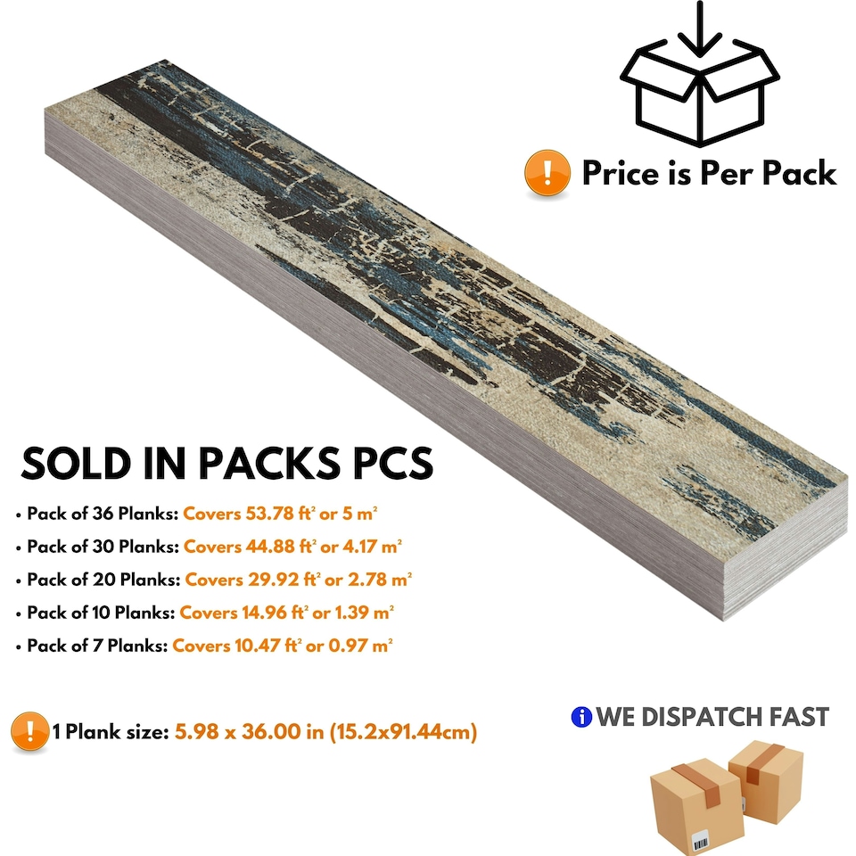 image 1 of NOVECRAFTO Self Adhesive Floor Planks | 36x5.98in (91.4x15.2cm) Each | Peel & Stick Vinyl Flooring | Stormwave Timber Design | Waterproof DIY Tiles | Brown | 2.78 sqm