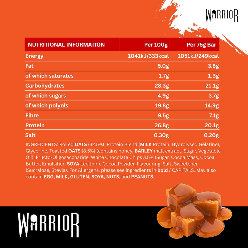 image 1 of Warrior RAW Protein Bars 12 x 75g – 20g High Protein Bar, Low Sugar High Fibre Oat Protein Flapjack – Protein Snacks, Meal Replacement Bars (Strawberry Cheesecake)