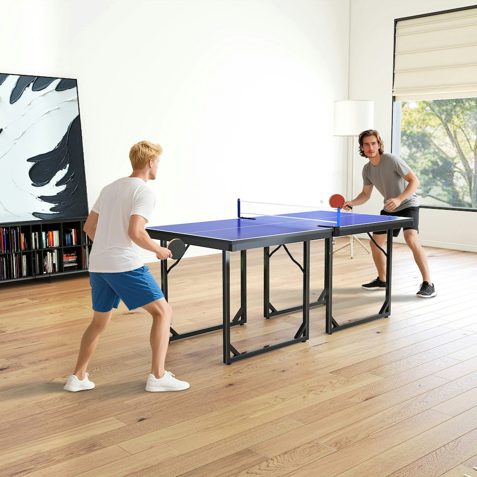 image 1 of HOMCOM Tennis Table Ping Pong Foldable with Net Game Steel 183cm Indoor, Blue