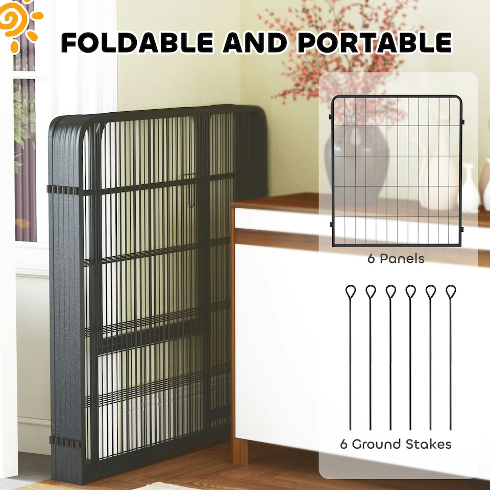 image 1 of PawHut Six-Panel Dog Playpen with Door, for Indoor, Outdoor, 80cm Tall