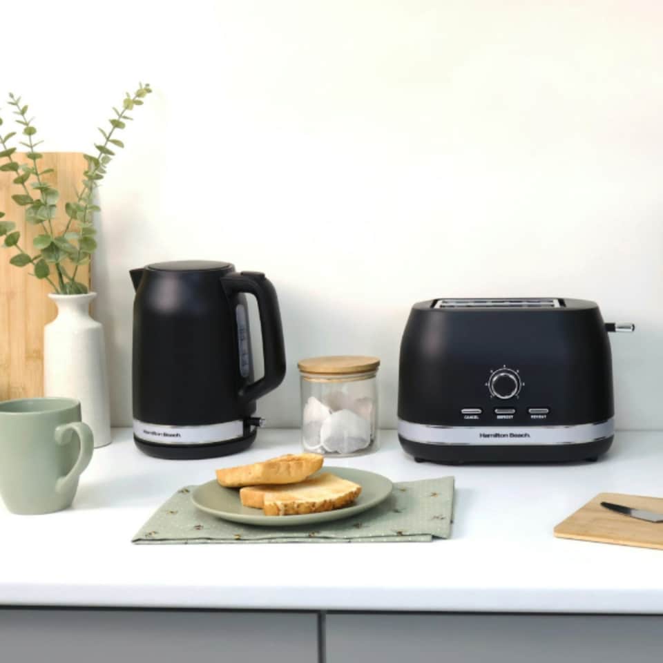 image 1 of Hamilton Beach 1.7L Kettle, 2 Slot Toaster, Coffee Machine & 20L, 700W Microwave Set - Ella Collection - Black