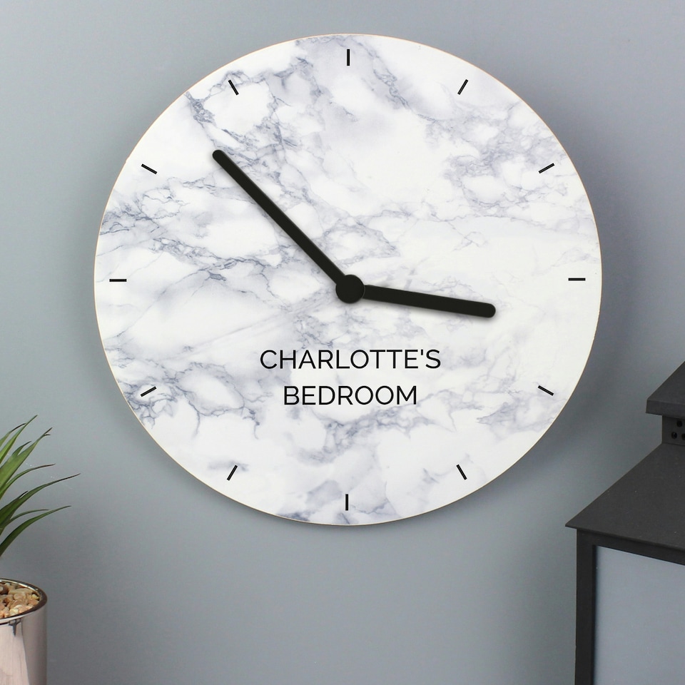 image 1 of Personalised Marble Effect Wooden Clock