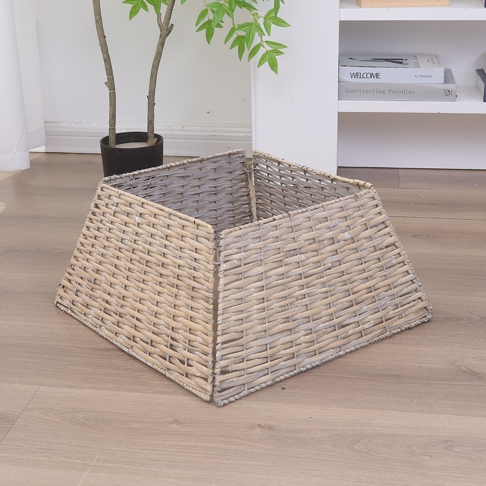 image 1 of 47cm Square Christmas Tree Skirt Stand Decorative Base Festive Xmas PVC Rope | Multi | Natural | 1