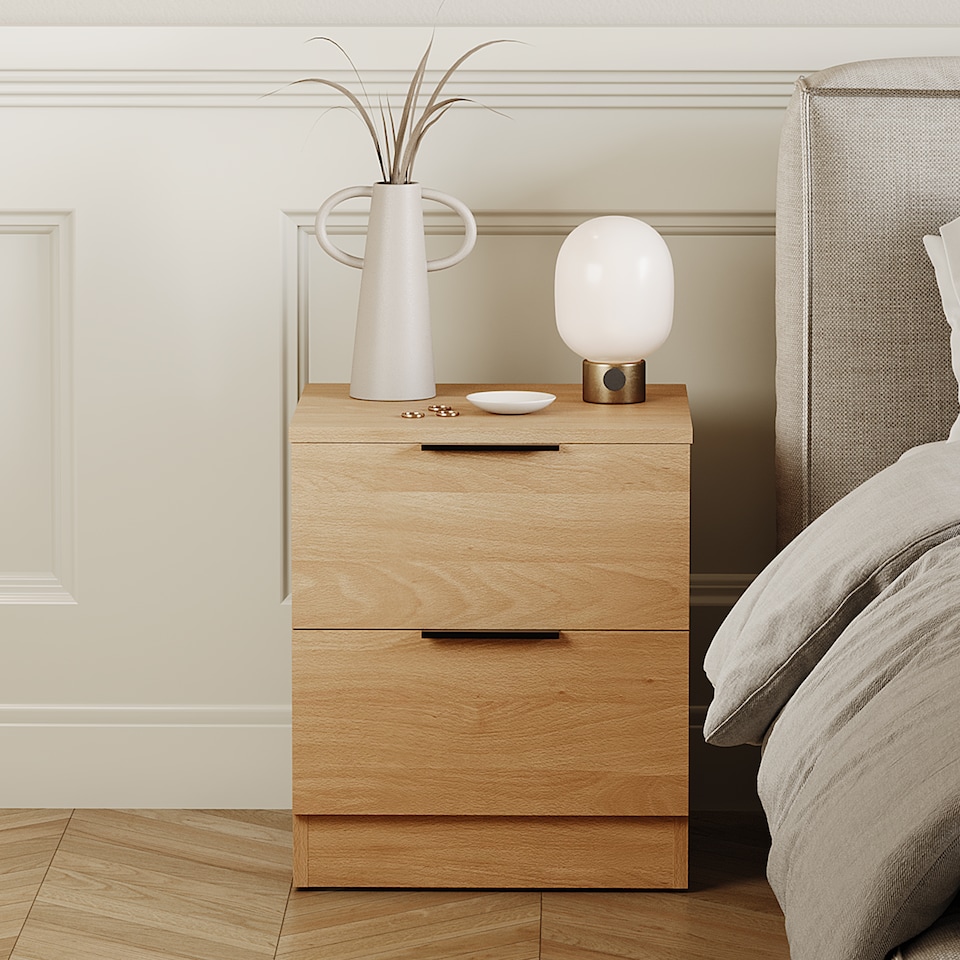 image 1 of Vida Designs Trega 2 Drawer Bedside Chest Bedroom Storage Unit, (H) 41cm x (W) 39cm x (D) 28cm, Pine, Set of 2