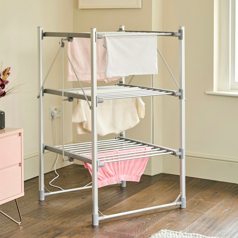 image 1 of Zennox 3 Tier Folding Heated Clothes Dryer with Cover | Energy Saving Clothing Laundry Airer with 30 Bars | Holds Up To 30kg